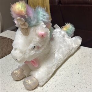 FAO Schwarz White Unicorn Stuffed Animal with Rainbow Mane